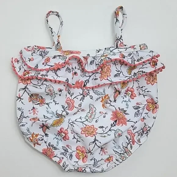 Janie and Jack Ruffled Floral Print White and Pink One Piece Swimsuit Baby 3-6M - Picture 2 of 10